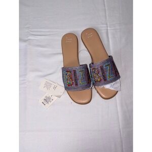 A New Day Women's Beaded ibiza Letter Slide Sandals Tan Brown Size 9